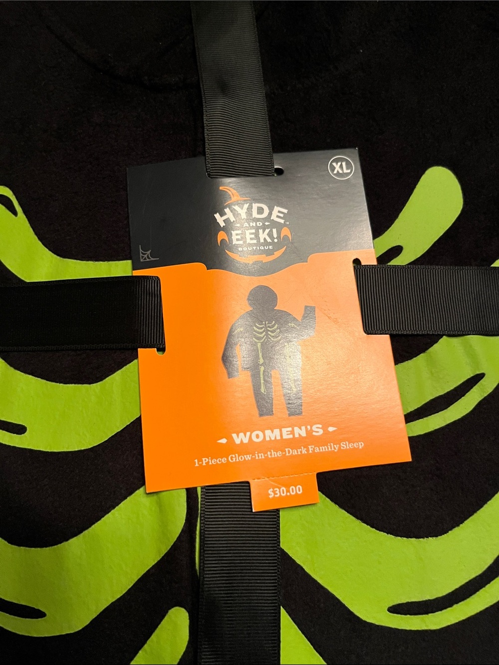 Target Women's Black Onesie with Neon Green Glow Skeleton Print
